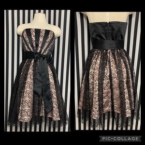 Maxandcleo Pink and Black Strapless Satin & Lace Dress Size 8